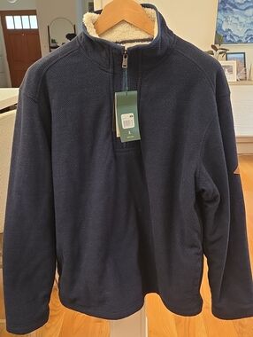 Orvis Mens Navy Sherpa-Lined Half-Zip Pullover Sweater (XL) (NWT)